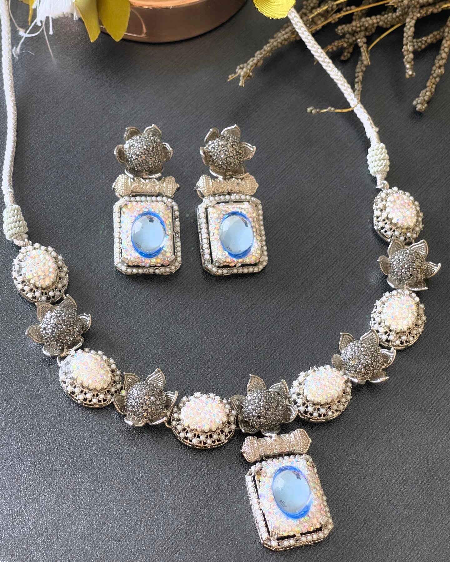 "Ice Blue Silver Elegance Choker Set"