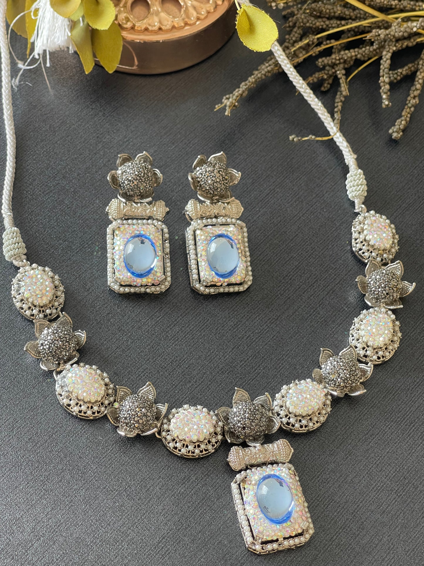 "Ice Blue Silver Elegance Choker Set"